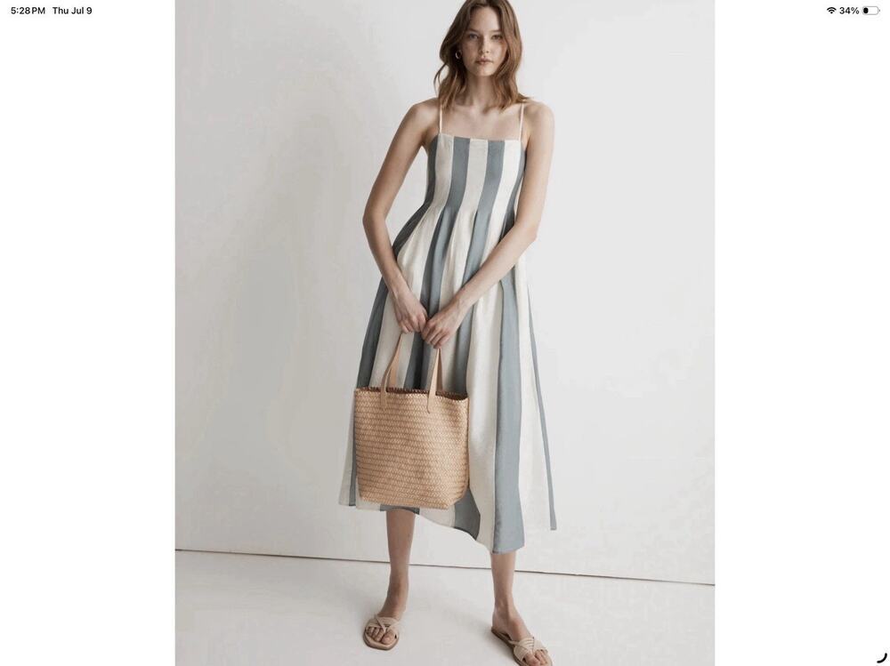 Madewell Pleated Stripe Poplin Midi Dress Size 4